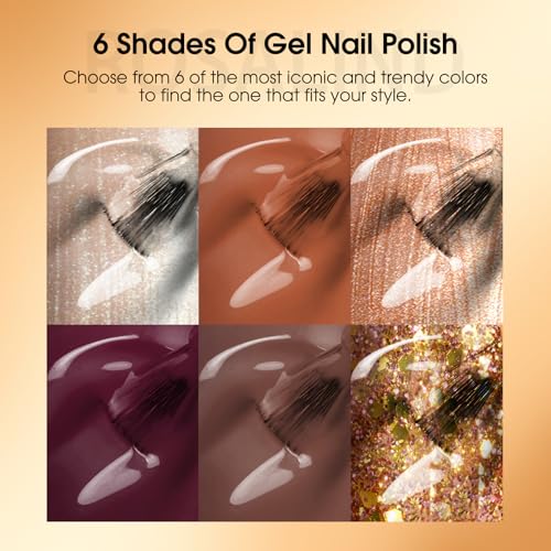 Roseinandis Vernis Semi Permanent Automne Marron Set, 6 Couleurs Citrouille Orangé Marron Caramel Brun Pailleté, Kit Man