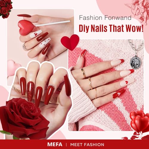 MEFA Vernis Gel UV pour Starter Salon et DIY, Rouge Pailleté et 6 Couleurs, Ongles Gel Soak Off, Kit Français de Manucur