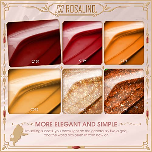 ROSLIN Dentelles Doré Rouge Foncé Orange Jaune Vernis à Ongles Gels Semi-permanents UV LED Soak Off 6 Couleurs Français 