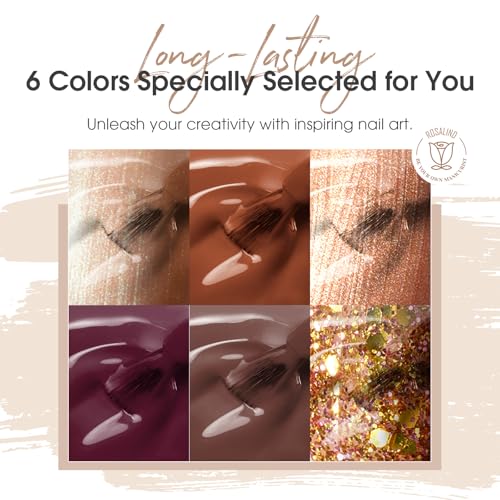 ROSALIND Vernis à Ongles Semi Permanent Marron Rouge Marron Abricot 6 Couleurs Paillettes Soak Off UV/LED Manucure